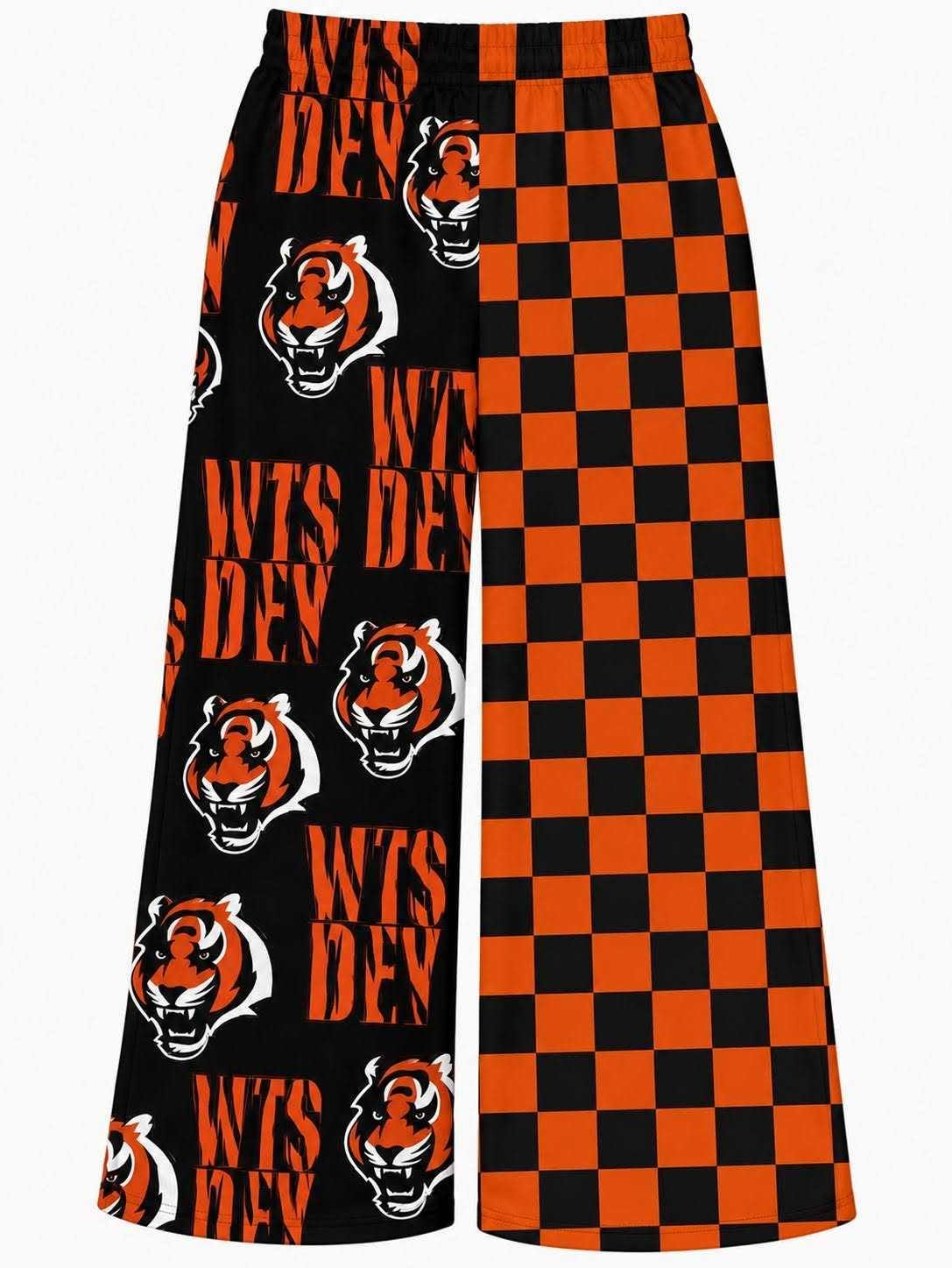 Preorder moq 5 Adult Women Orange Checked Wts Dey Cheer Team Flare Pants Bottom