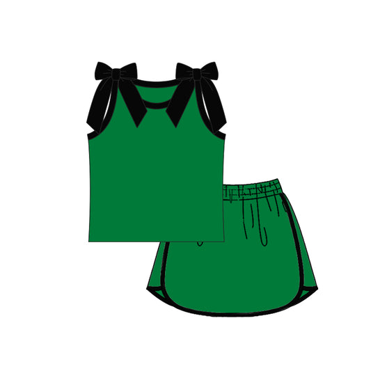 Preorder (moq 5)Baby Girls Black Green Bows Sleeveless Shirts Skirt Shorts Clothes Sets
