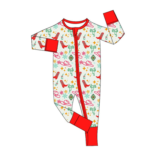 Baby Infant Boys Western Red Boots Zip Rompers preorder(moq 5)