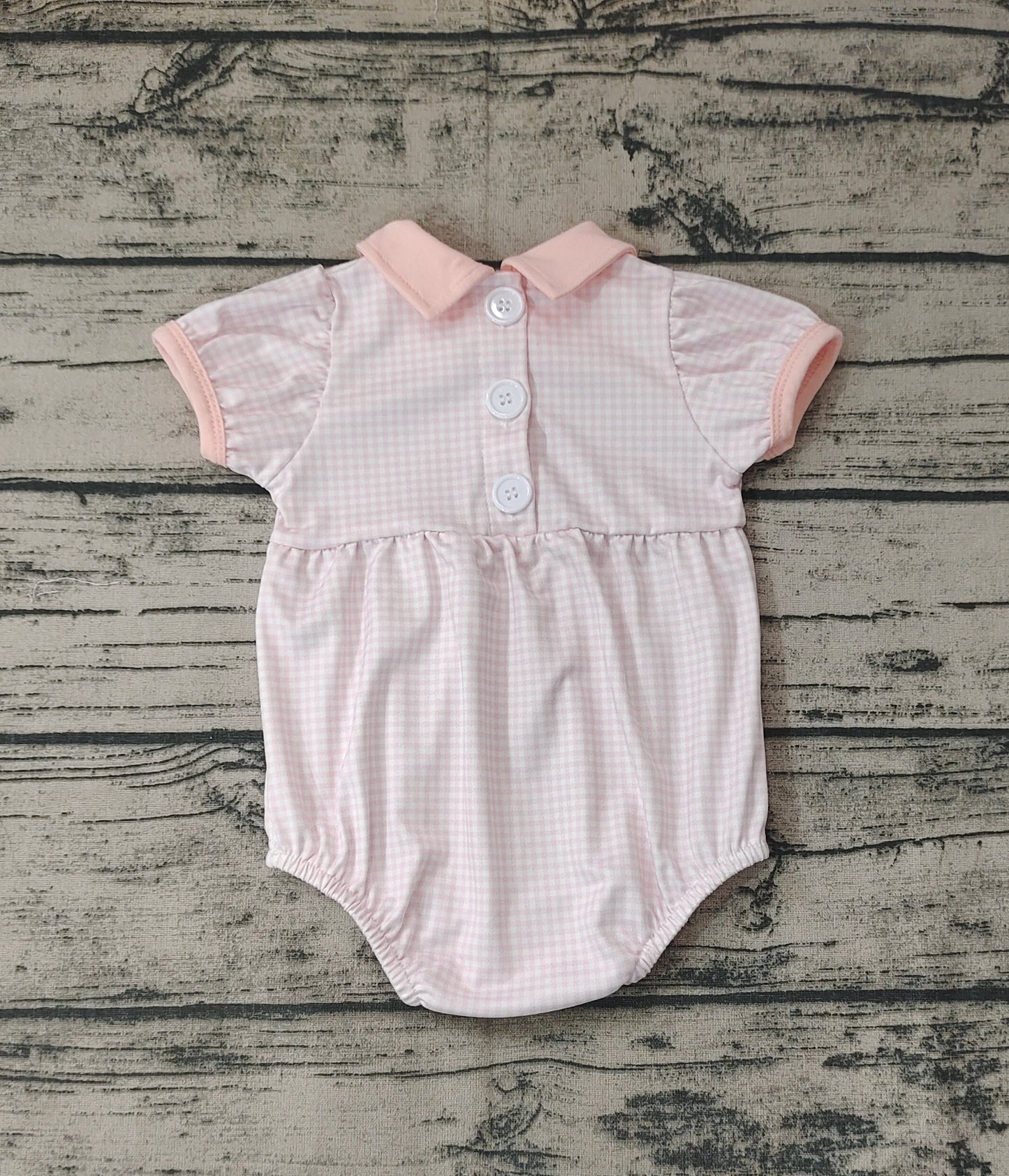 Baby Infant Girls Light Pink Checkered Short Sleeve Rompers