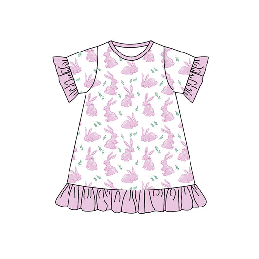 Baby Girls Easter Pink Rabbits Short Sleeve Knee Length Dresses preorder(MOQ 5)