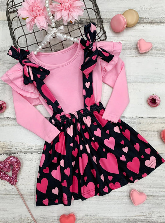 Baby Girls Valentines Shirt Top Heart Suspender Skirt Clothes Sets preorder(MOQ 5)