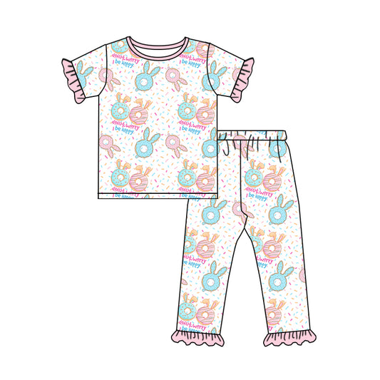 Baby Easter Girls Donuts Bunny Ears Shirt Pants Pajamas Clothing Sets preorder(MOQ 5)