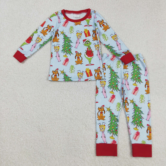 Sibling Baby Boys Green Face Miss Christmas Pajamas Set Zipper Footed Romper