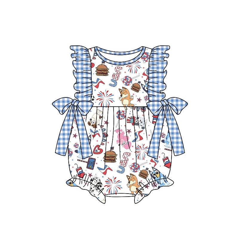 Baby Infant Girls 4th Of July Dogs Bows Summer Rompers preorder(moq 5)