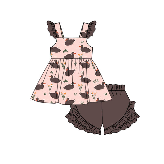 Baby Girls Ducks Mallard Tunic Ruffle Shorts Clothes Sets(MOQ 5)