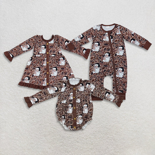 Sibling Baby Girls Camo Christmas Santa Rompers Dresses
