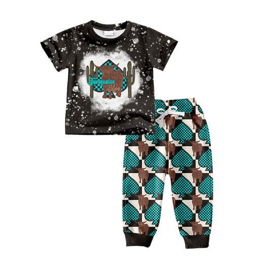 Baby bOYS Turquoise Moo Shirt Top Bottom Pants Clothes Sets preorder(moq 5)）