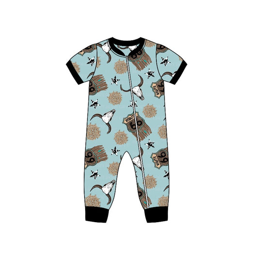 Baby Infant Boys Western Cow Skull Zip Rompers preorder(moq 5)