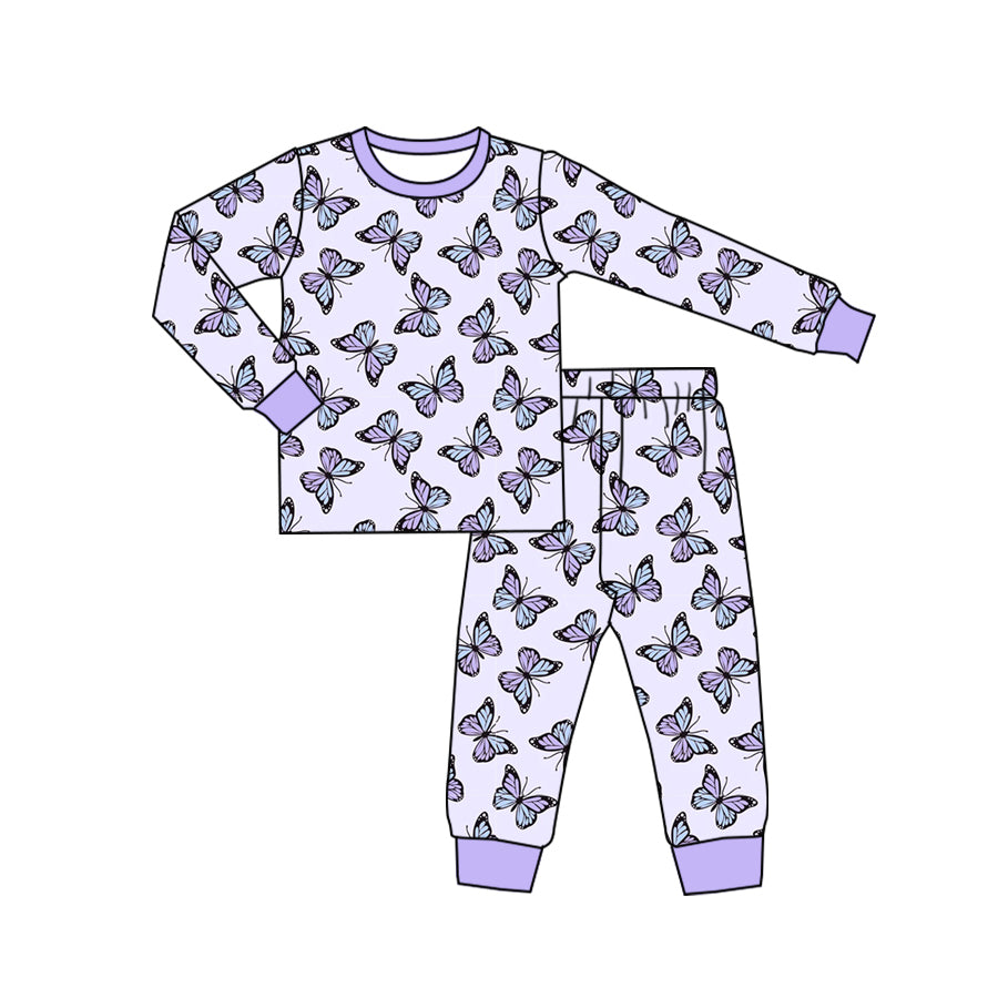 Baby Girls Lavender Butterfly Bamboo Top Pants Pajamas Clothes Sets Preorder(moq 5)