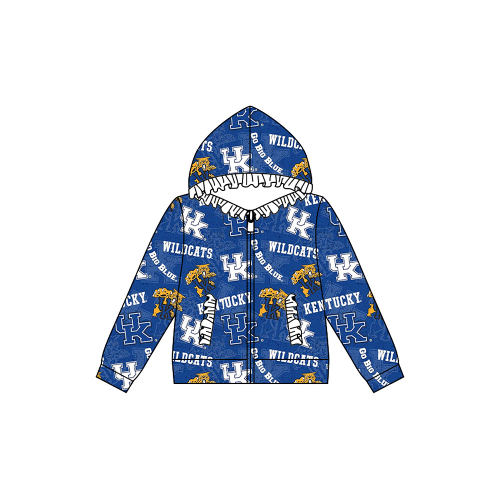 Preorder (moq 5)Baby Girls UK Tiger Team Football Hooded Zip Ruffles Tops Jackets