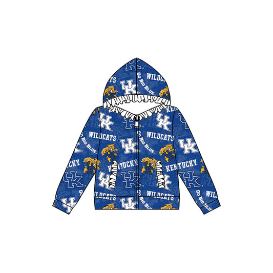 Preorder (moq 5)Baby Girls UK Tiger Team Football Hooded Zip Ruffles Tops Jackets