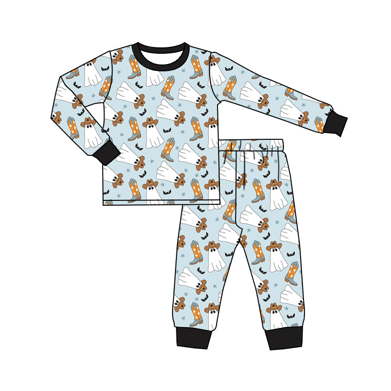 Baby Boys Halloween Ghost Boots Tee Top Pants Pajamas Outfits Preorder(moq 5)