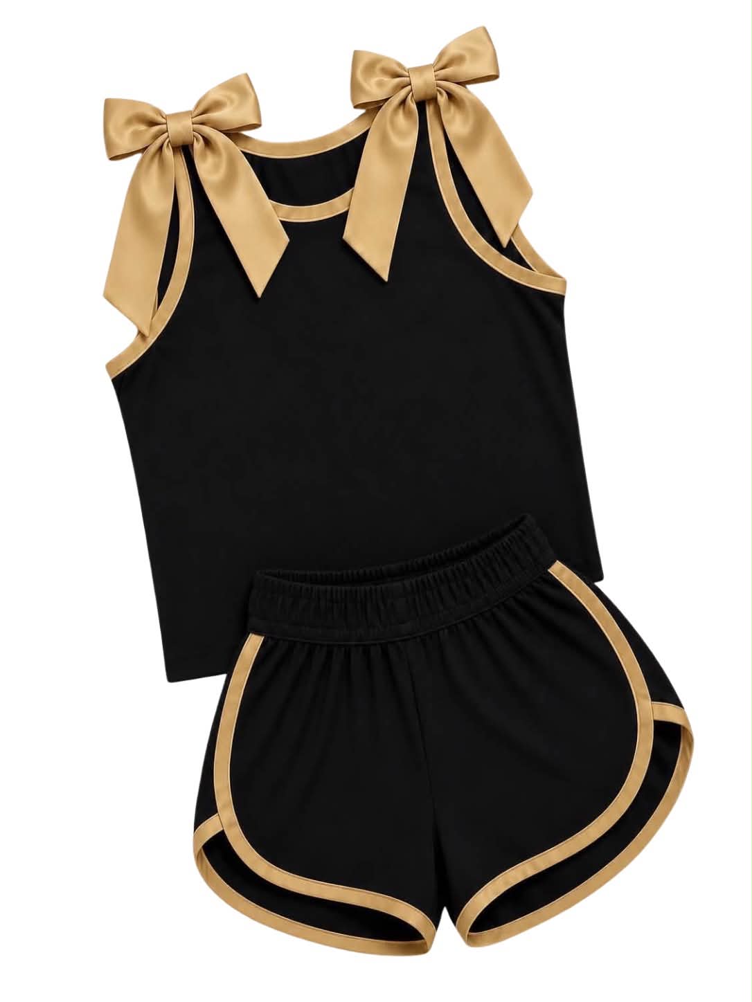 Preorder (moq 5)Baby Girls Black Gold Bows Top Shorts Team Clothes Sets