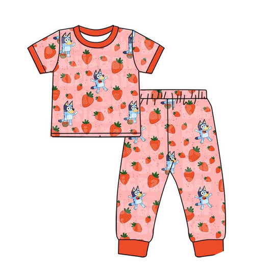 Baby Girls Strawberry Dog Shirt Top Pants Pajamas Sets preorder(MOQ 5)