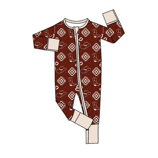 Baby Infant Boys Western Boots Aztec Zip Rompers preorder(moq 5)