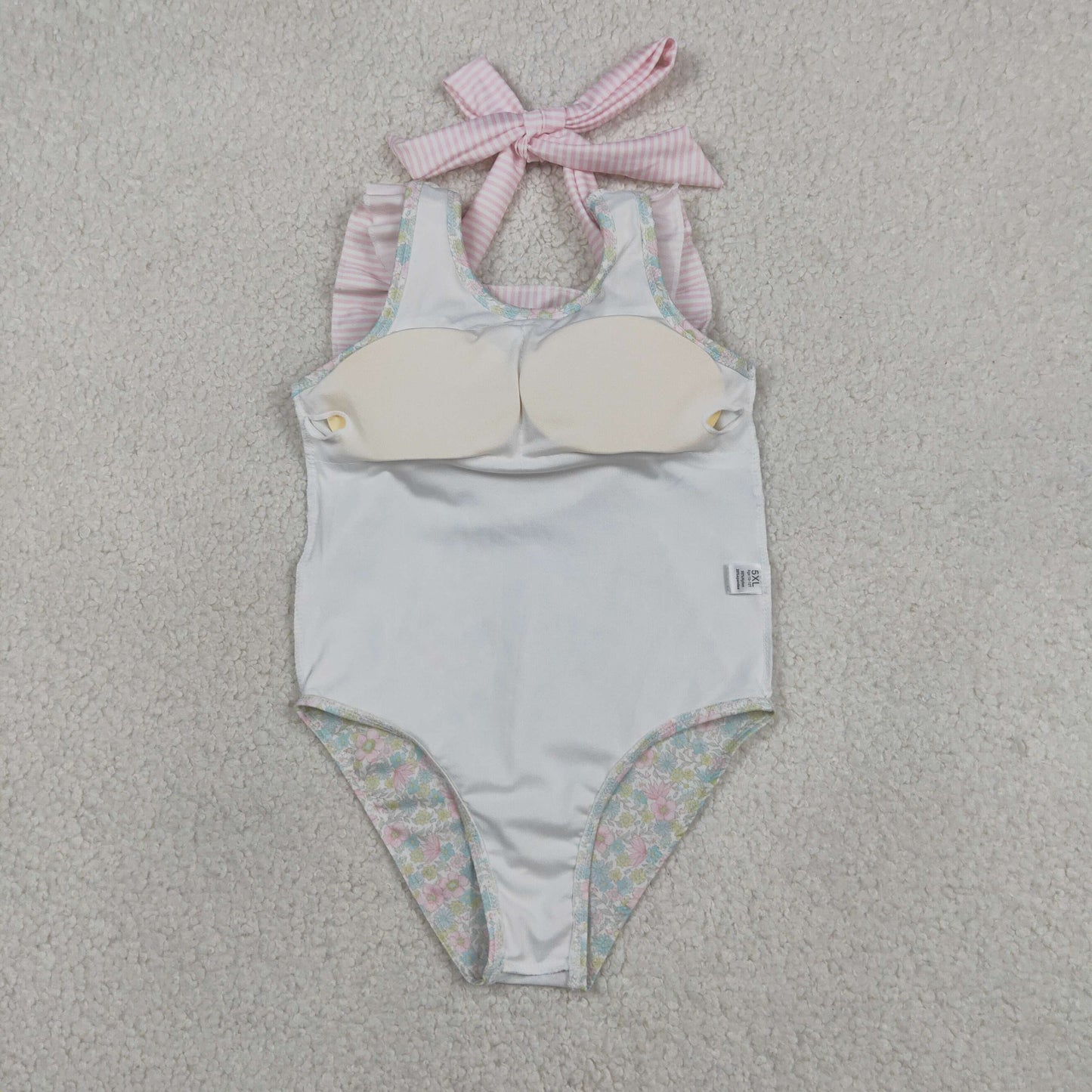 Baby Girls Stripe Bow Flutter Sleeve Colorful Flowers Swimming Swimsuits