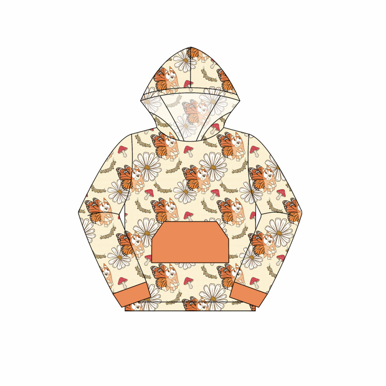 Baby Girls Orange Butterfly Flowers Dogs Hooded Tops Preorder(moq 5)