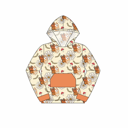 Baby Girls Orange Butterfly Flowers Dogs Hooded Tops Preorder(moq 5)