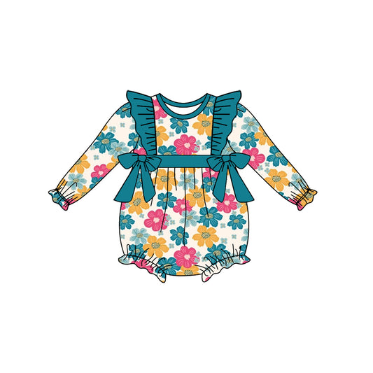 Baby Toddler Blue Flowers Bows Long Sleeve Rompers preorder(moq 5)