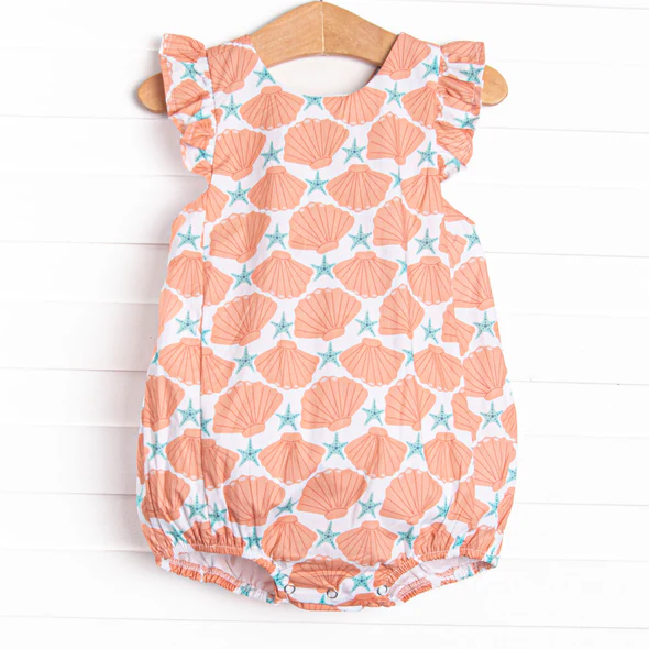 Preorder moq 5 Baby Girls Flutter Sleeves Starfishes Shell Ruffle Rompers