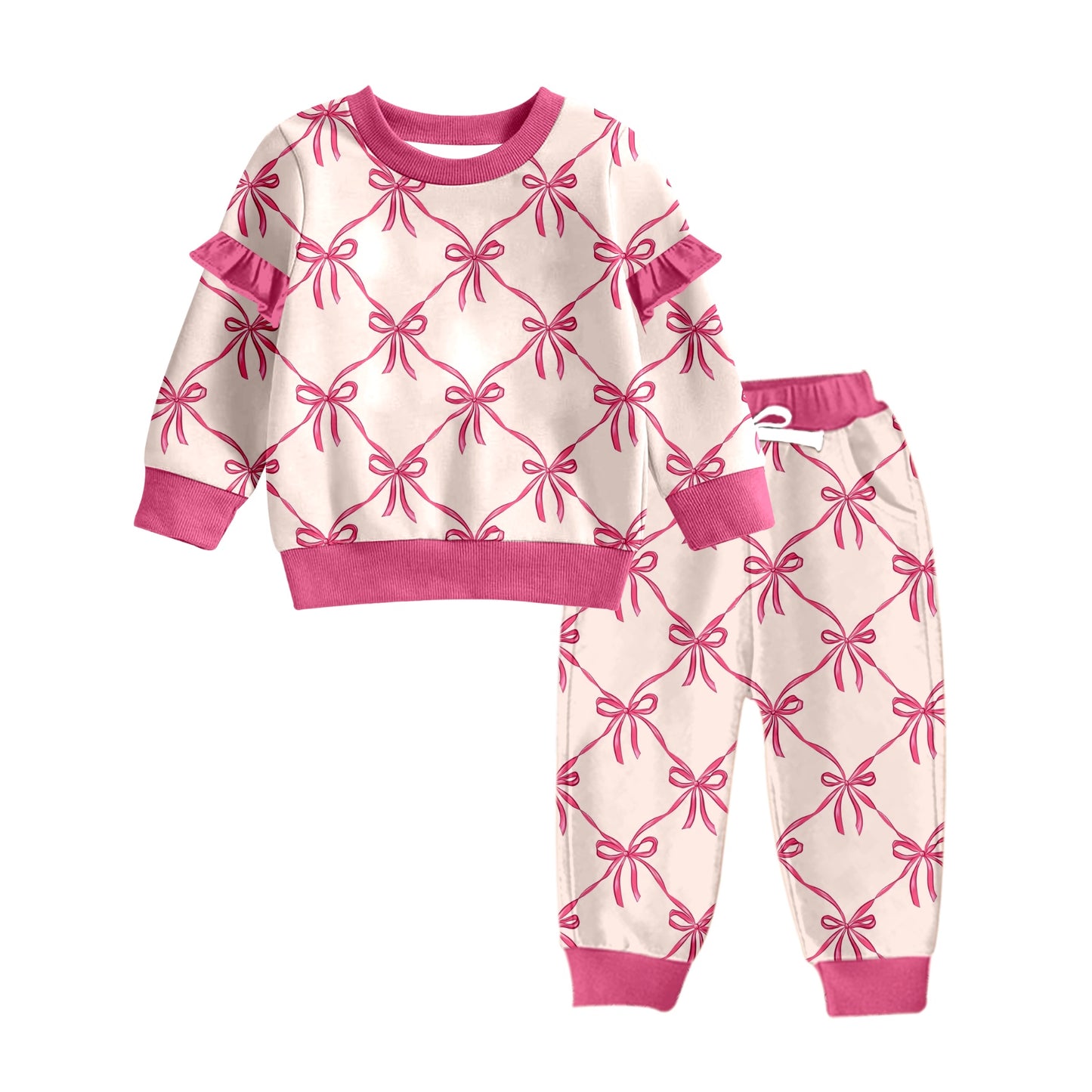 Baby Girls Pink Bows Long Sleeve Top Pants Clothes Sets preorder(MOQ 5)