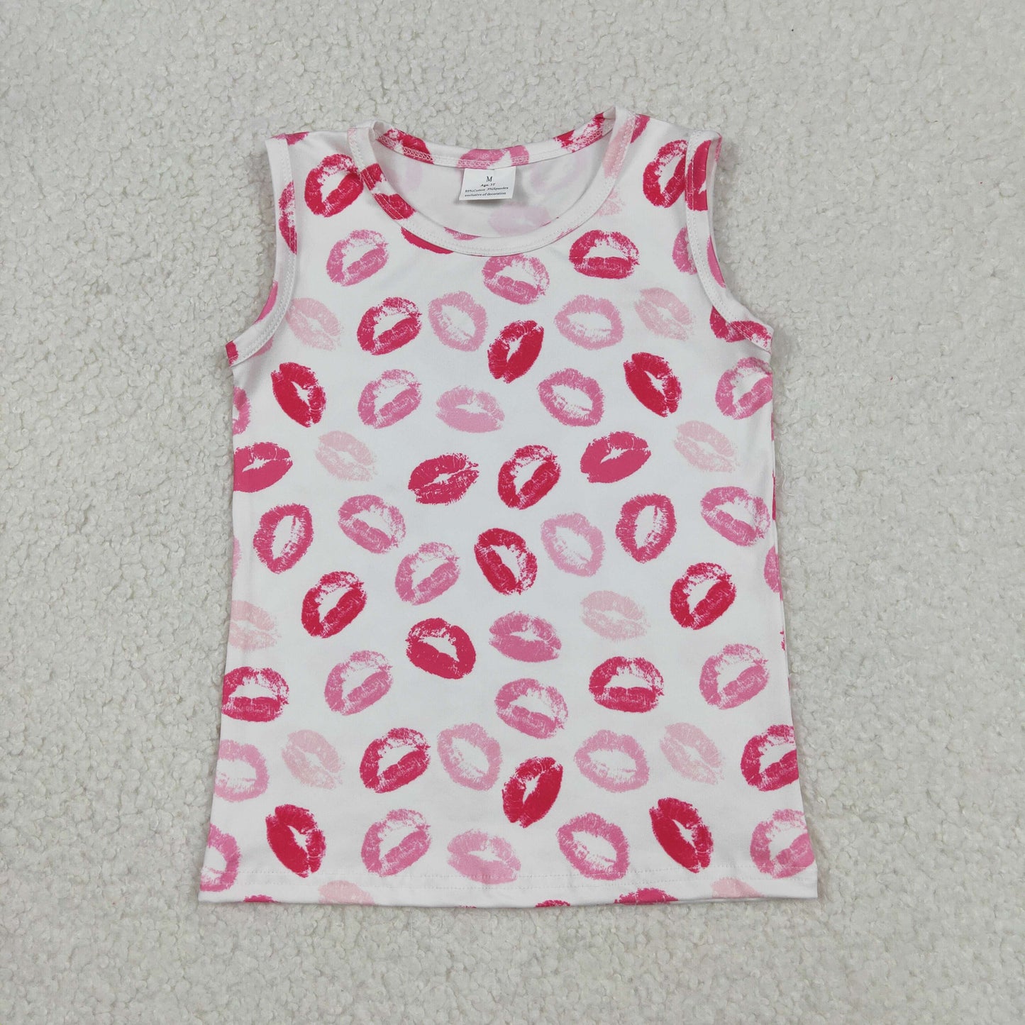 Baby Girls Sleeveless Pink Mouths Valentines Vest Tops