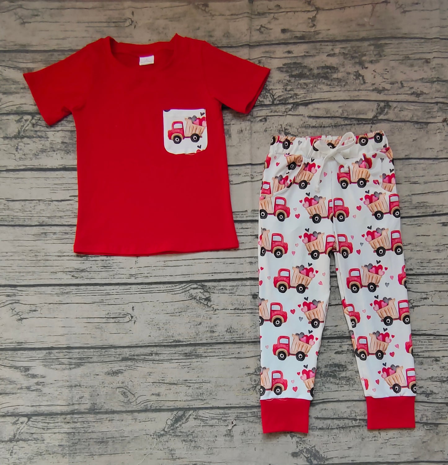 Baby Boys Valentines Tractor Pocket Tee Shirts Pants Outfits Clothes Sets