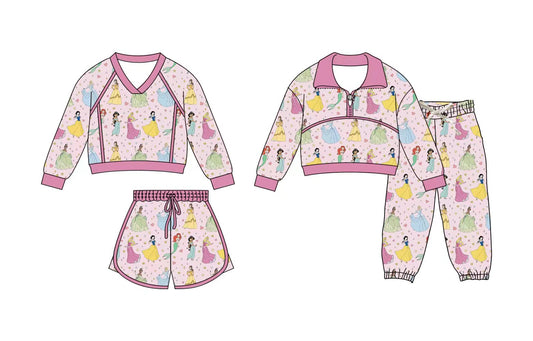 Preorder moq 5 (each item)Baby Girls Princesses Hearts Shirts Short Joggers Clothes Sets