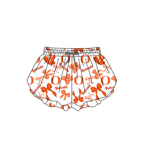 Preorder (moq 5)Baby Girls Bobcats Bows Team Ruffle Shorts Bottom