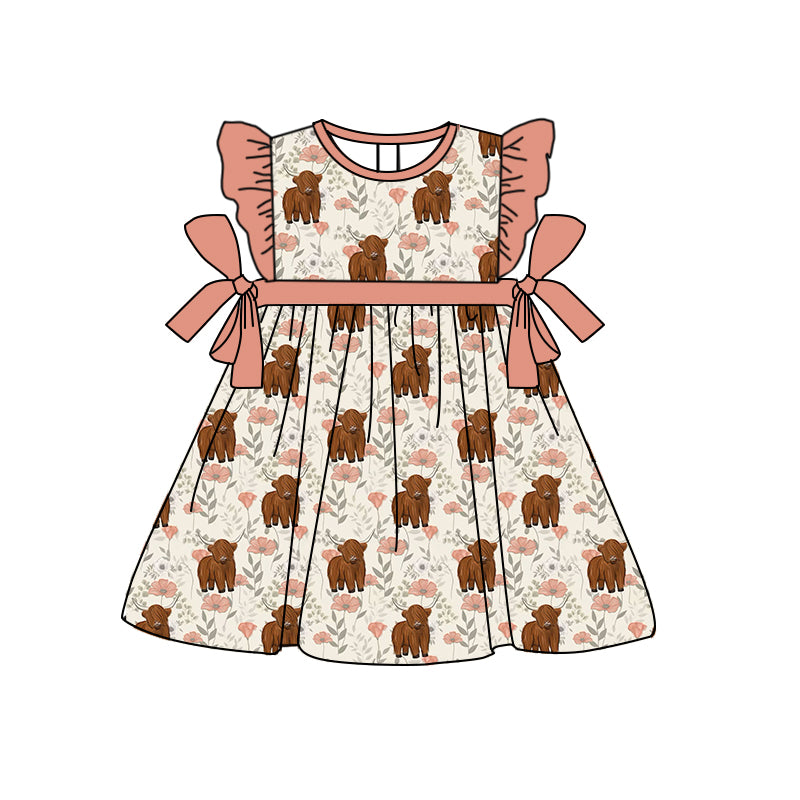 Baby Girls Highland Cow Bows Knee Length Dresses preorder(moq 5)