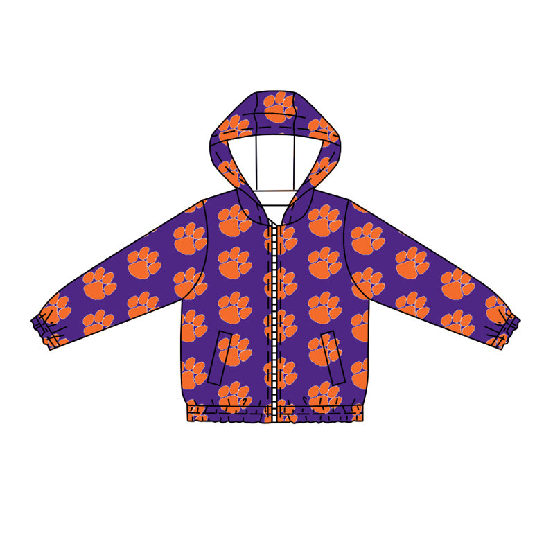Preorder (moq 5)Baby Boys Long Sleeves Purple Pawl Plaid Pockets Zipper Hoodies Top