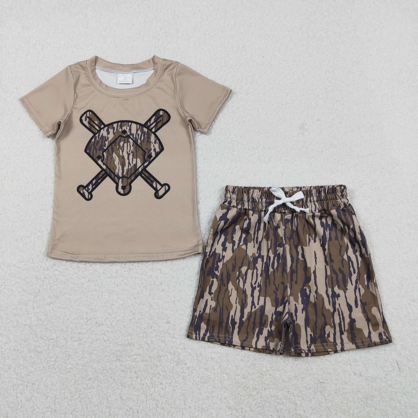 Baby Girls Olive Camo Baseball Top Pockets Short Team Clothes Sets