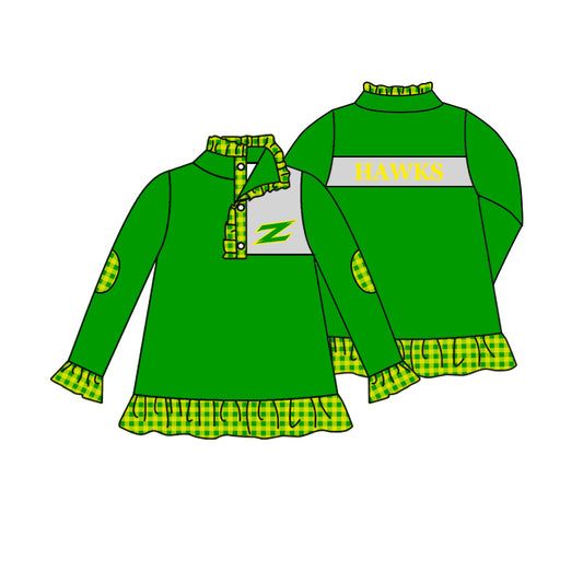 Team Baby Girls Long Sleeve Green Hawks Buttons Pullover Shirt Tops preorder(moq 5)