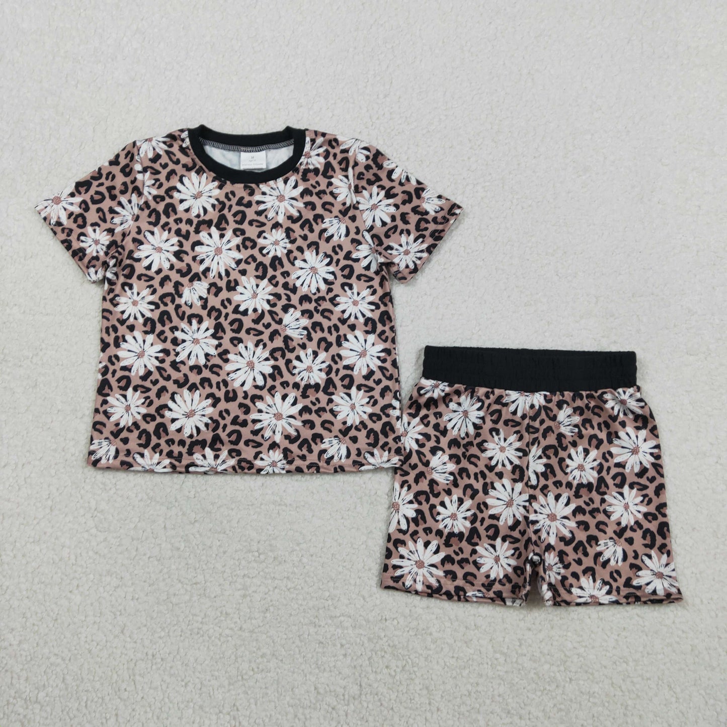 Baby Girls Leopard Daisy Flowers Top Short Pajamas Clothes Sets