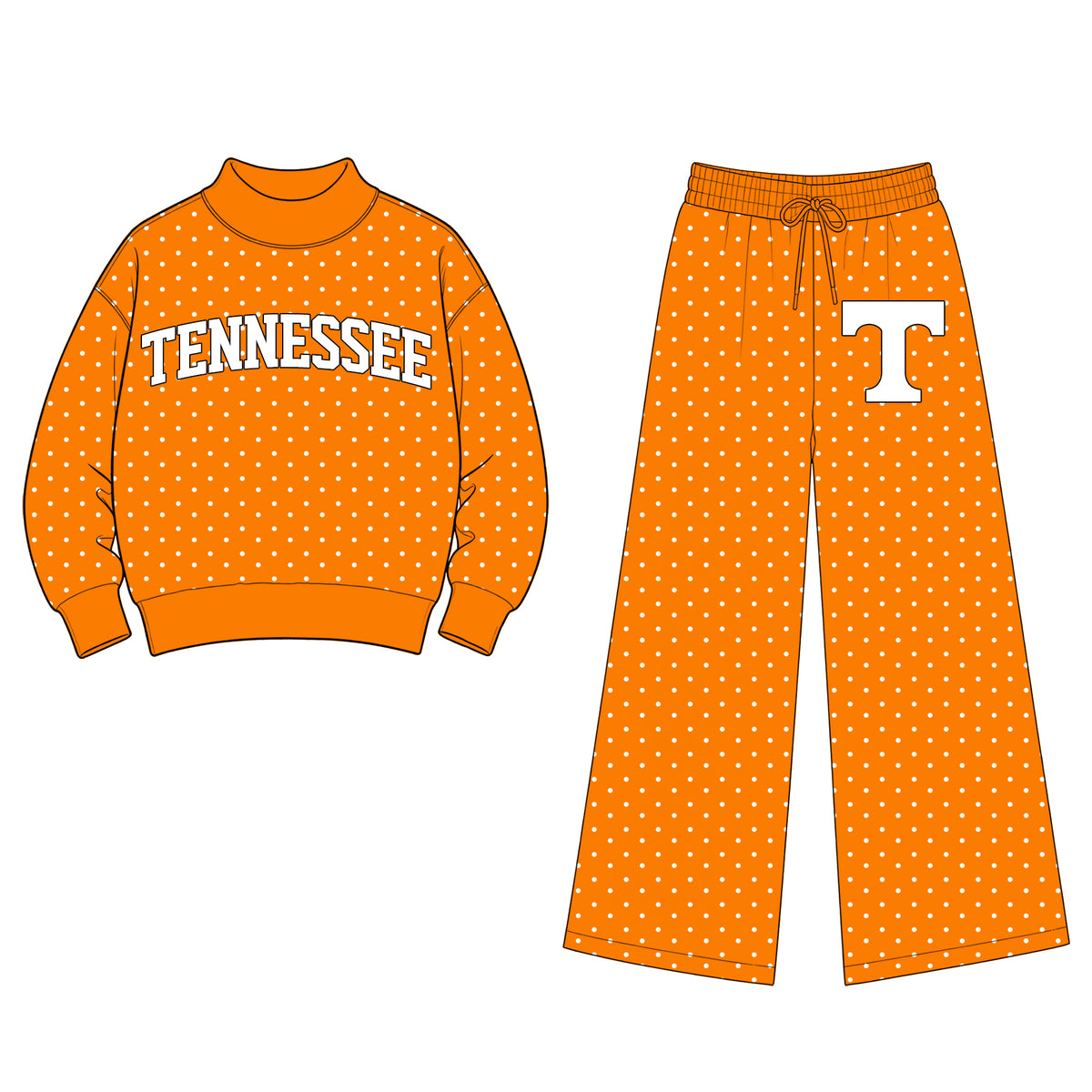 Preorder (moq5) Baby Girls Tennessee Polka Dots Choker Top Flare Pants Team Clothes Set