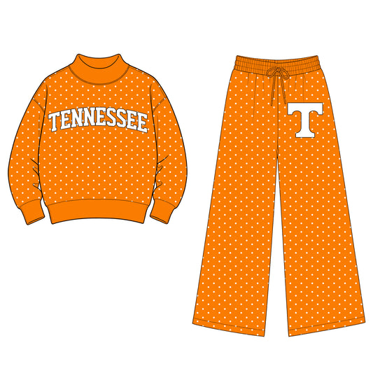 Preorder (moq5) Baby Girls Tennessee Polka Dots Choker Top Flare Pants Team Clothes Set