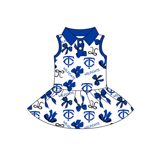 Preorder (moq 5)Baby Girls Sleeveless Blue Bows TC Button Team Knee Length Dresses