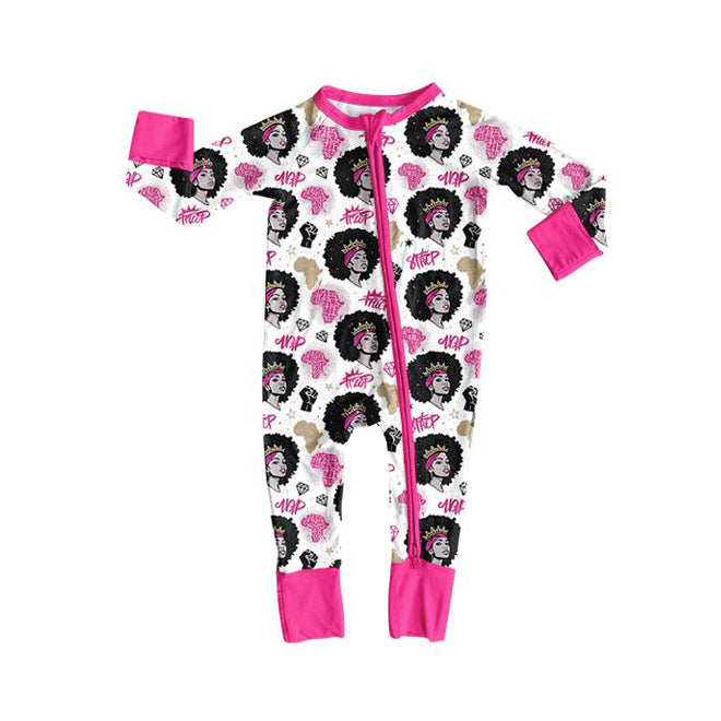 Preorder (moq 20)Baby Girls Bamboo Black History Month Zippy Footie Rompers