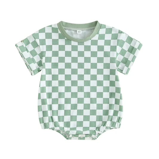 Baby Infant Girls Light Green Checkered Summer Rompers preorder(moq 5)