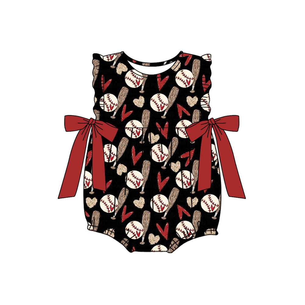 Preorder(moq 5)Baby Infant Girls Baseball Hearts Bows Rompers