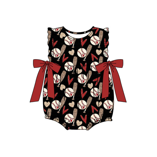 Preorder(moq 5)Baby Infant Girls Baseball Hearts Bows Rompers