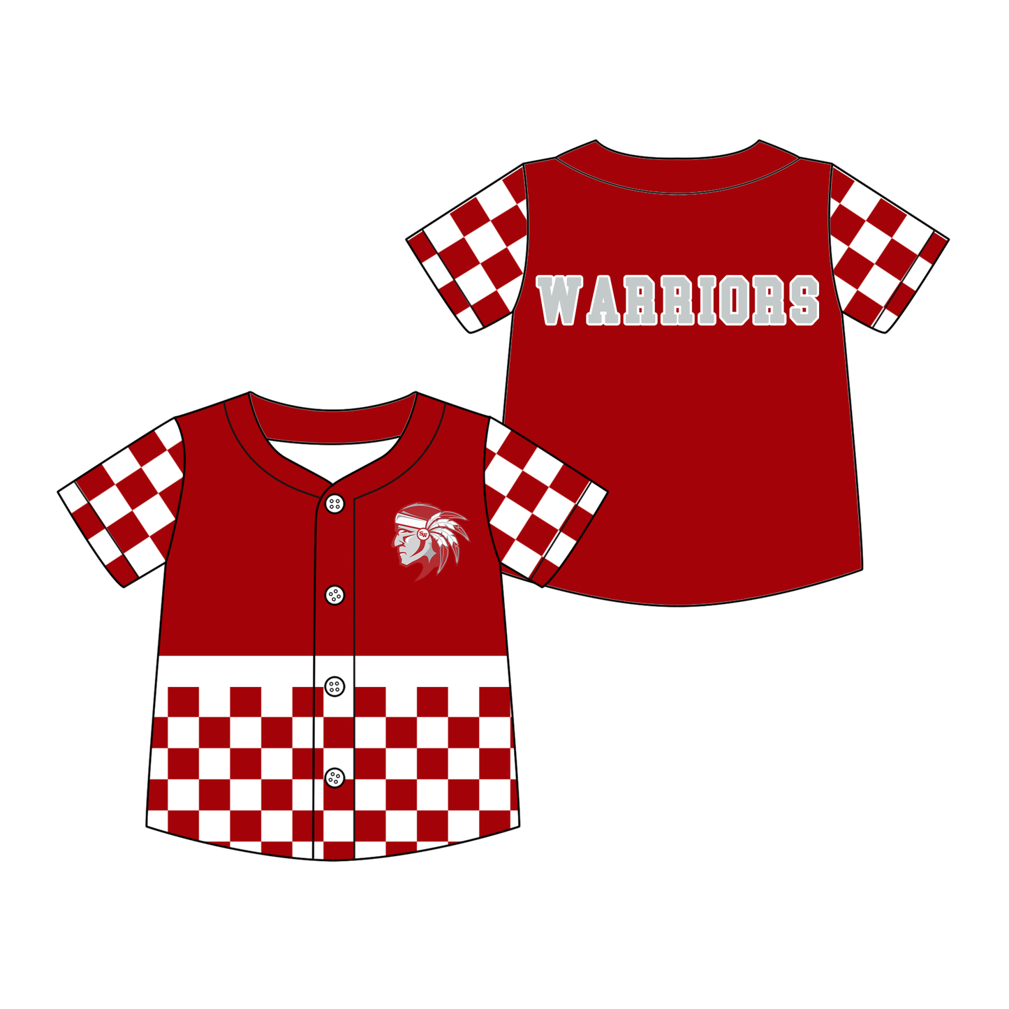 Preorder (moq 5)Baby Boys Red Checked Indians Warriors Team Button T-shirts Top