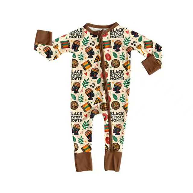 Preorder (moq 20)Baby Girls Bamboo Black History Month Zippy Footie Rompers