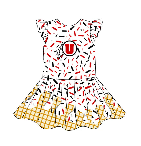 Preorder (moq 5)Baby Girls Team Ice Cream Drips U Knee Length Dresses