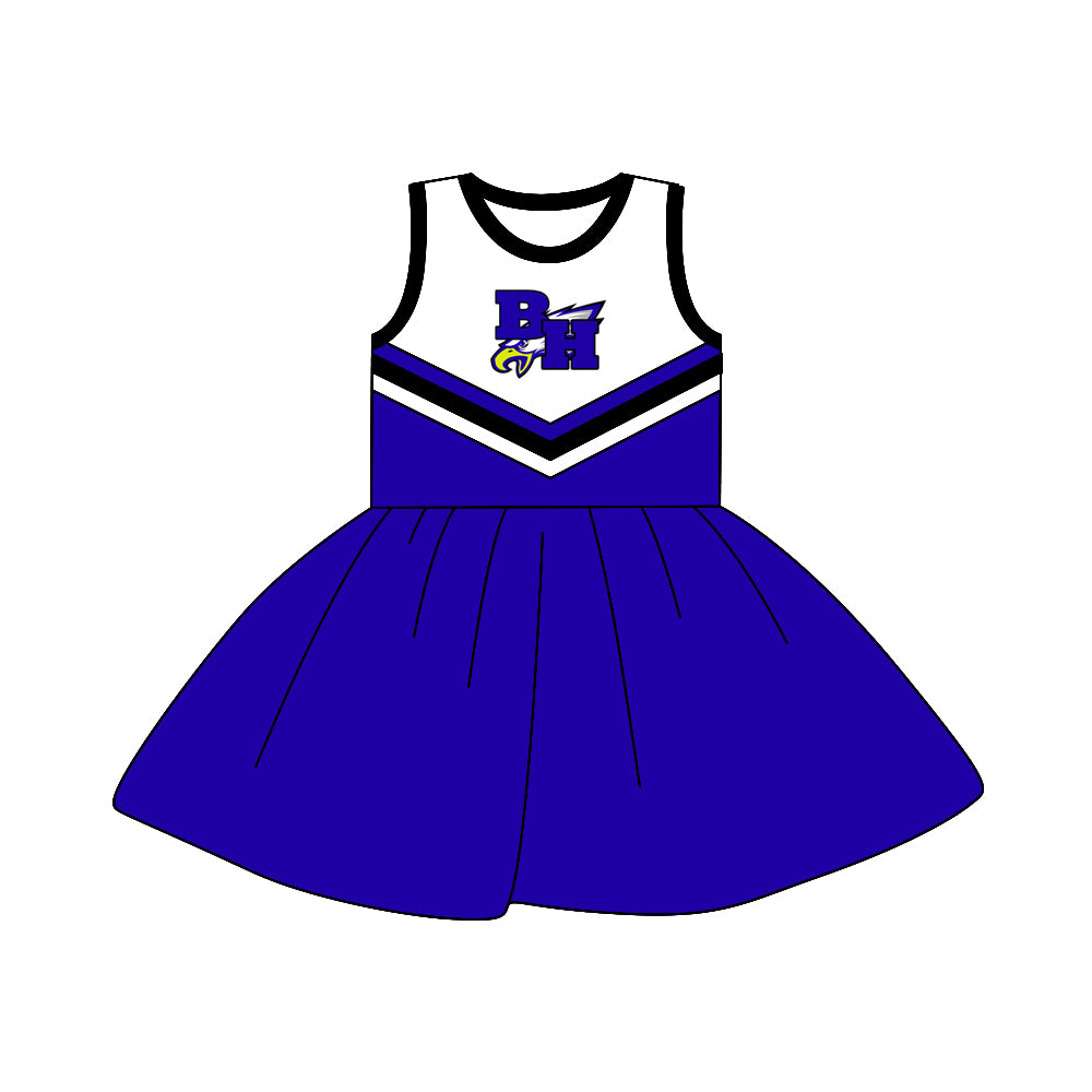 Preorder (moq 5)Baby Girls BH Blue Eagle Team Sleeveless Knee Length Dresses