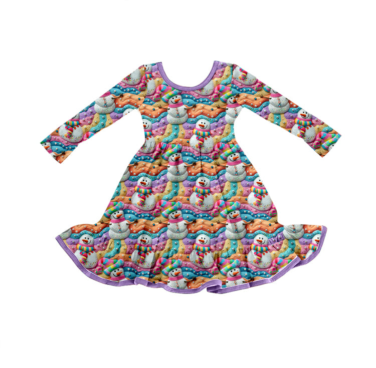 Preorder (moq 5)Baby Girls Christmas Colorful Snowman Knee Length Dresses