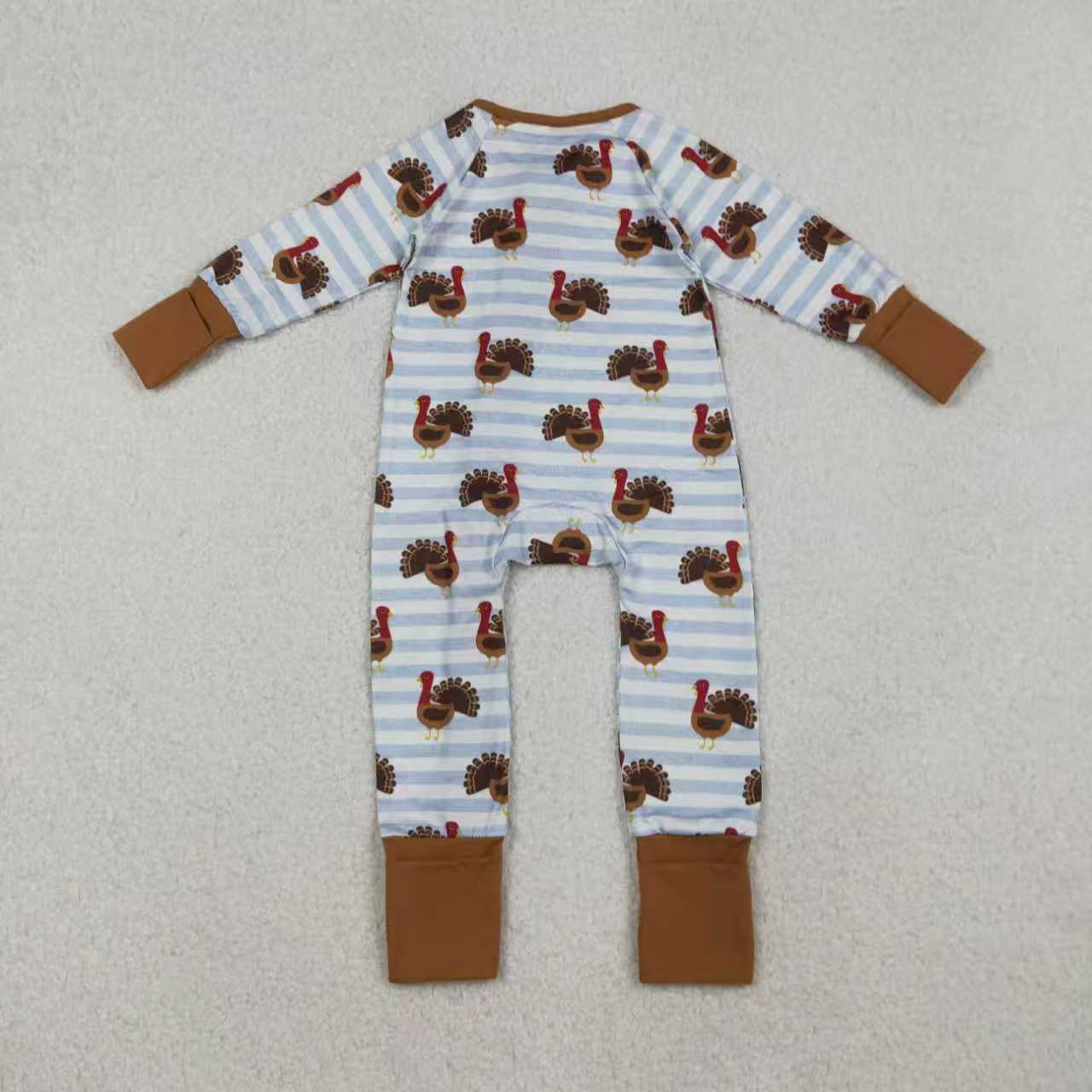 Mama and Me Thanksgiving Turkey Pajamas Pants Bottom Zipper Footie Rompers