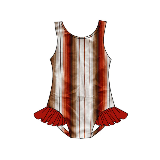 Baby Girls Brown Stripes One Piece Swimsuits preorder(moq 5)
