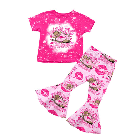 Baby Girls Cowboy Pink Tee Shirts Bell Pants Clothes Sets preorder(moq 5)